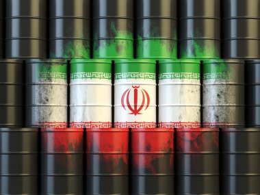 İran petrol yakıt enerji kavramı. İran bayrağı yağ çubuğunda boyalı