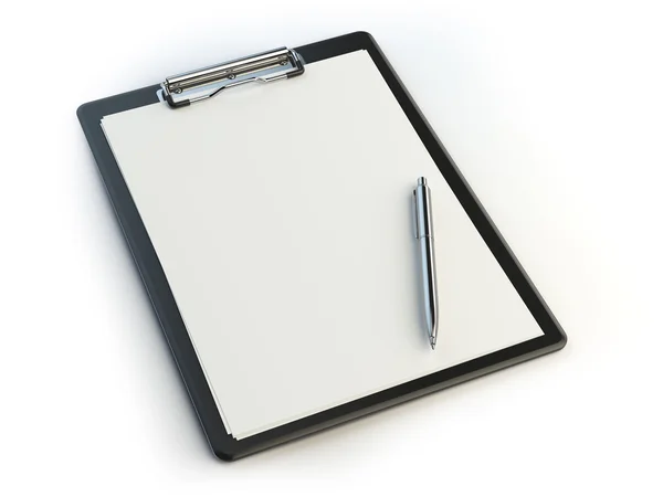 Кліпборд і ручка ізольовані на білому з простором для копіювання . — стокове фото
