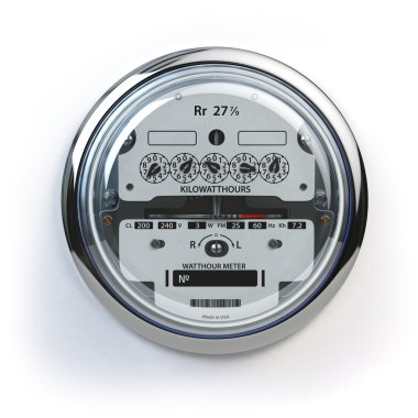 Analog elektrik metre üzerinde beyaz izole. Elektrik sarfiyatı