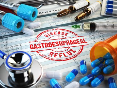 Gastroözofageal reflü hastalığı tanı. Damga, stetoskop, s