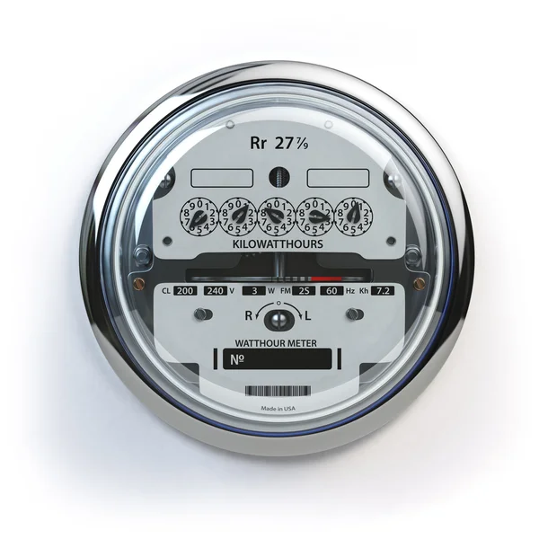 Compteur électrique analogique isolé sur blanc. Consommation d'électricité — Photo