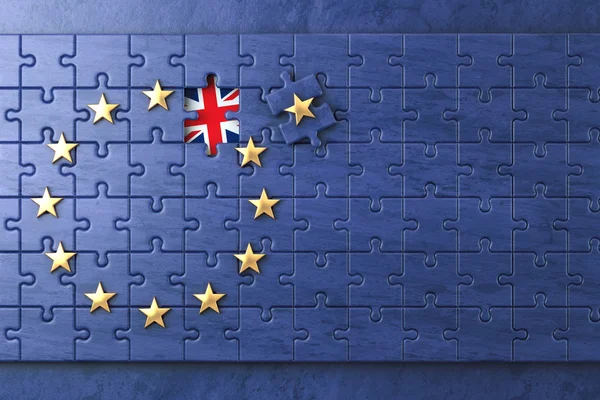 Brexit concept. Puzzle with EU European Union flag  without Grea — Stock Photo, Image