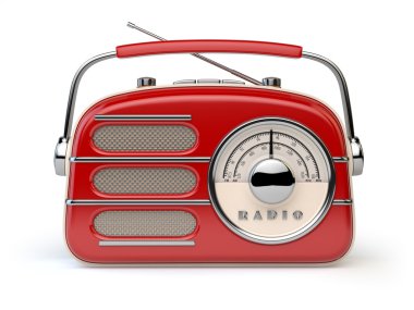 Beyaz izole kırmızı vintage retro radyo alıcısı.