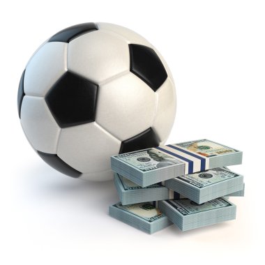 Futbol ya da futbol topu ve paketleri dolar. Spor bahisleri kavramı