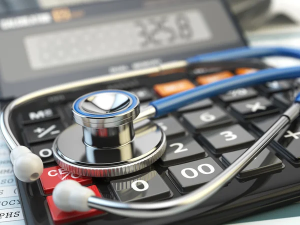 Health care costs concept. Stethoscope and calculator  of medica — Stock Photo, Image
