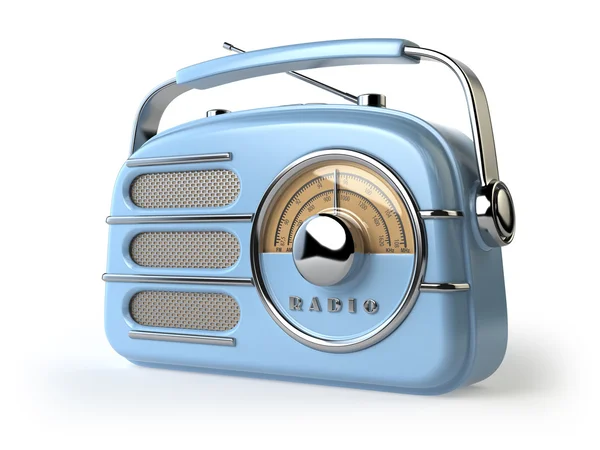 Ricevitore radio retrò vintage blu isolato su bianco . — Foto Stock