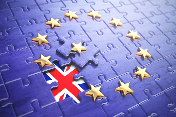 Concetto Brexit. Puzzle con la bandiera dell'Unione europea senza Grea — Foto Stock