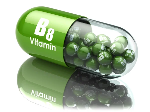 Vitamine B8 capsule. Voedingssupplementen. — Stockfoto