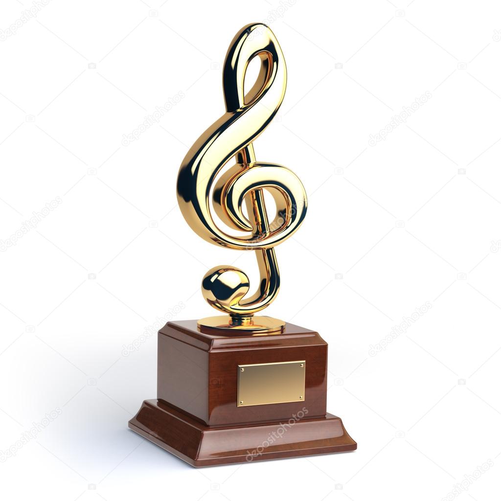 Auroch Eigenwijs Jasje Gold treble clef s trophy isolated on white. Music award concept Stock  Photo by ©maxxyustas 121333626