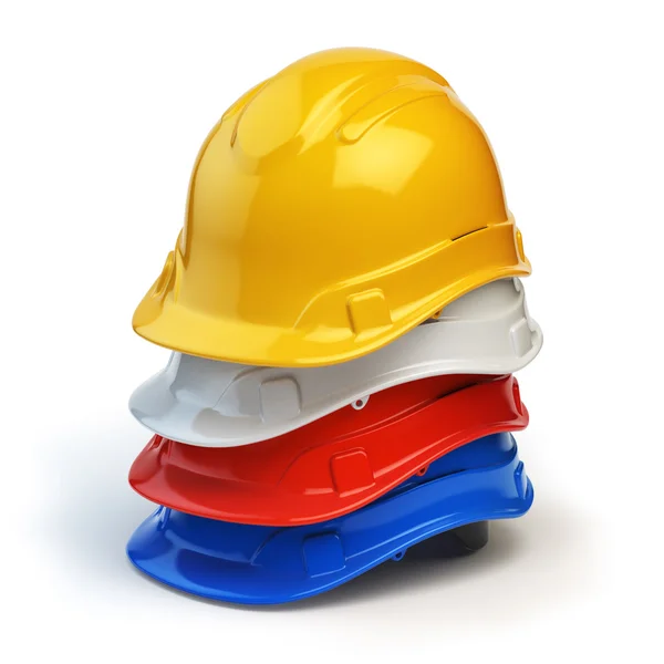 Various hard hats, safety helmets isolated on white. — Stock Photo, Image