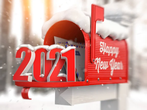 Feliz Año Nuevo 2021 Buzón Con Letras Número 2021 Ilustración — Foto de Stock