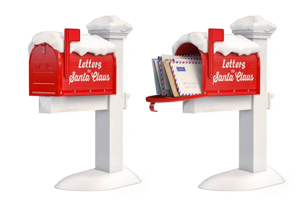 Santa Claus mailbox full of children letters isolated on white. Christmas and new year winter concept background. 3d illustration