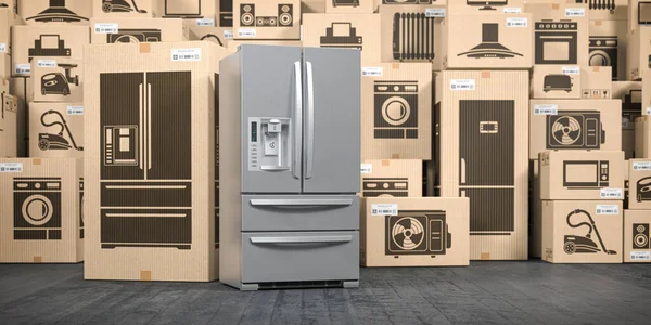 Refrigerator Warehouse Household Appliances Kitchen Electronics Boxes Online Purchase Shopping — Stock Photo, Image