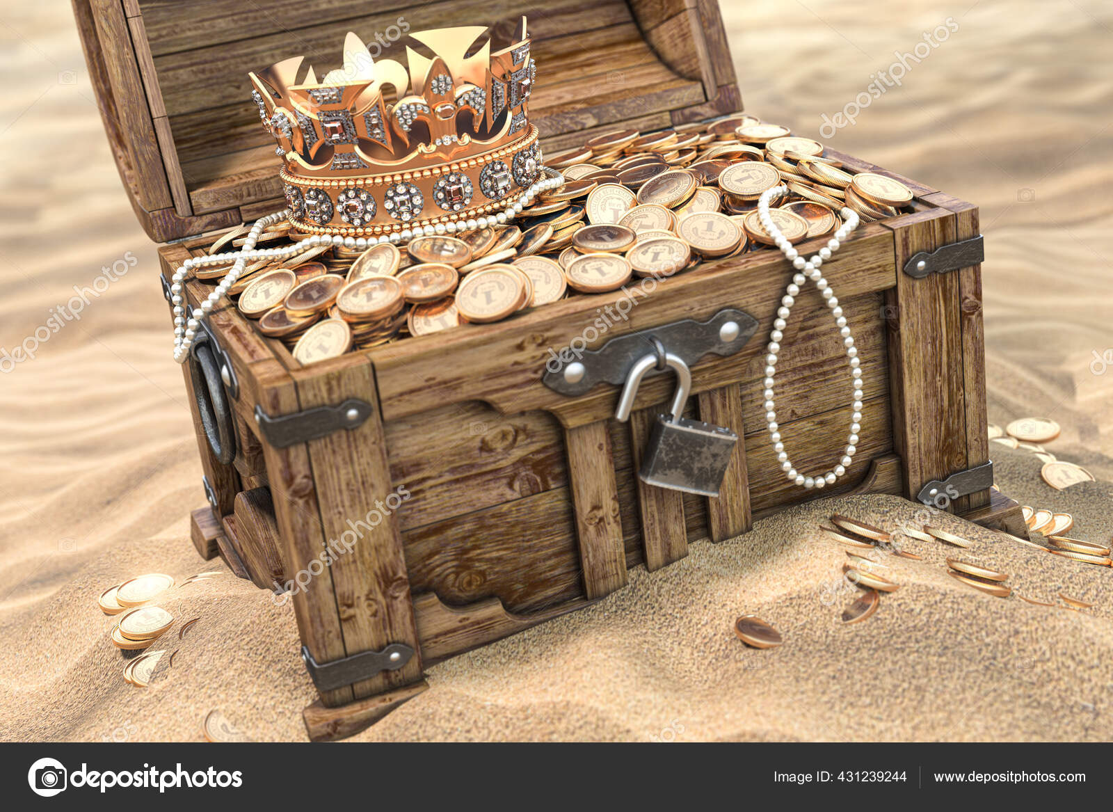 Download Treasure Chest, Gold Coins, Open. Royalty-Free Stock