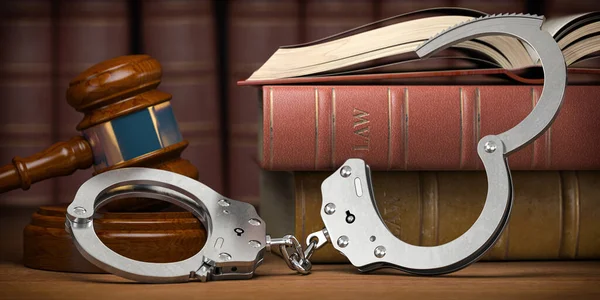 Büntetőjog Igazságszolgáltatás Gavel Bíró Bilincsek Könyvek Illusztráció — Stock Fotó