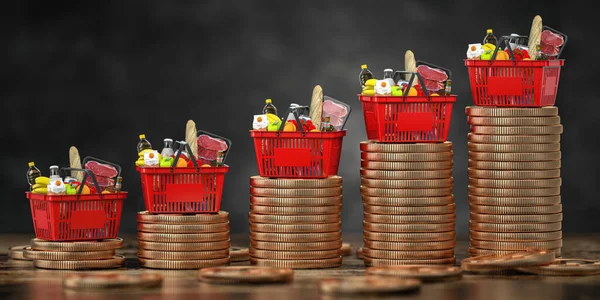 Crescimento Das Vendas Alimentos Crescimento Conceito Cesto Mercado Índice Preços — Fotografia de Stock