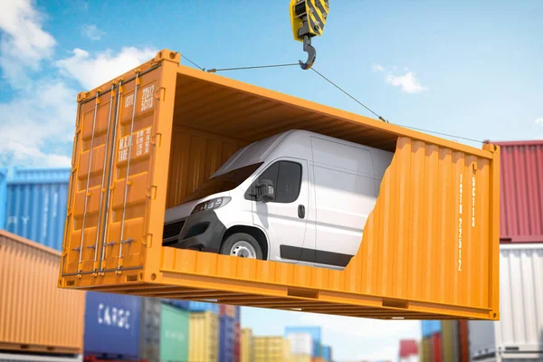 Auto Importazione Esportazione Trasporto Spedizione Concetto Consegna Van All Interno — Foto Stock