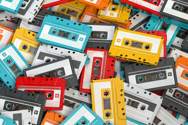 Heap Vintage Ljudkassetter Retro Musik Koncept Bakgrund Illustration — Stockfoto