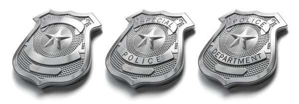 Metallabzeichen Der Polizei Isoliert Auf Weißem Schild Und Symbol Der — Stockfoto