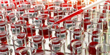 Laboratuvarda kan testi tüplerini açın. 3d illüstrasyon