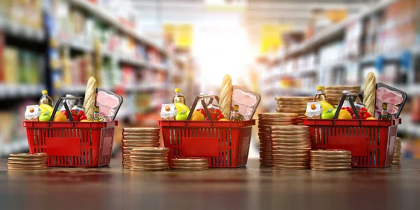 Crescimento Das Vendas Alimentos Crescimento Conceito Cesto Mercado Índice Preços — Fotografia de Stock