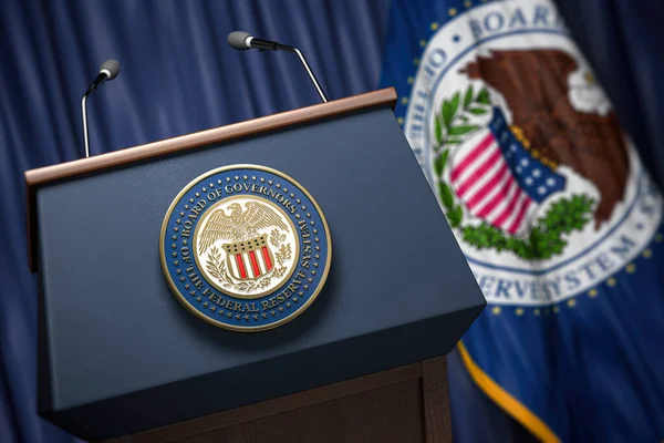 Sistema Reserva Federal Fed Presidente Dos Eua Conceito Conferência Imprensa — Fotografia de Stock