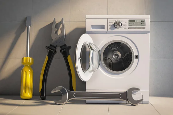 Wasmachine Met Werktuigen Reparatie Illustratie — Stockfoto