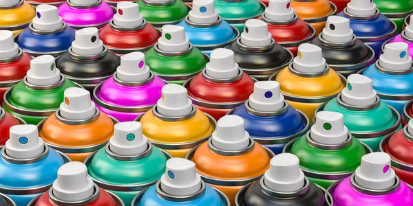 Rows Colorful Graffity Spray Paint Cans Bottles Aerosol Illustration — Stock Photo, Image