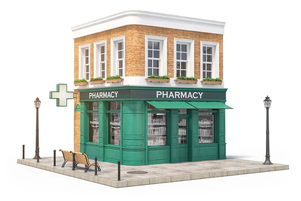 Аптека Здание Аптеки Внешнего Вида Изолированы Белом Фоне Иллюстрация — стоковое фото