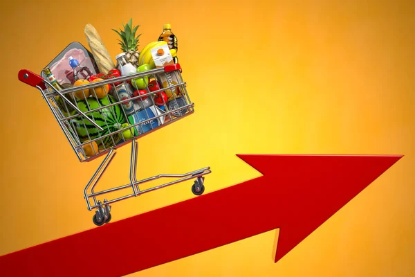 Inflace Růst Prodeje Potravin Růst Tržního Koše Nebo Koncepce Indexu — Stock fotografie