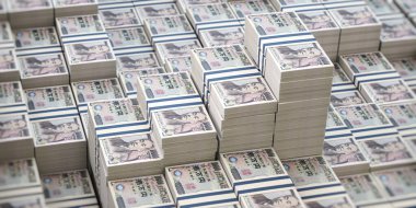 Yen arka planı desteler. Gelir artışı ve finansal refah kavramı. 3d illüstrasyon