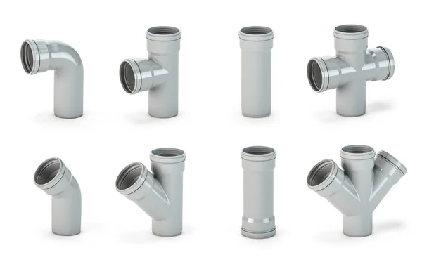 Various Pvc Plastic Pipes Tubes Fittings Isolated White Illustration — Stock Photo, Image