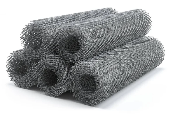 Coils Steel Wire Rabitz Mesh Netting Rolls Isolated White Illustration — Stock Photo, Image