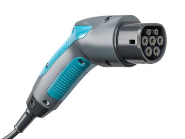 Elektrikli araba şarj tapası beyaz arka planda izole edilmiş tip 2. 3d illüstrasyon