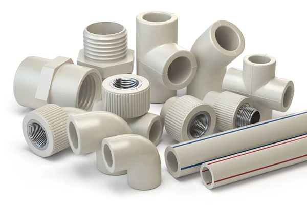 Set Pvc Pipe Fittings Isolated White Illustration — Stock Photo, Image