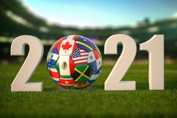 2021 Soccer Football Ball Flags North America Countries Grass Football — Stock Photo, Image