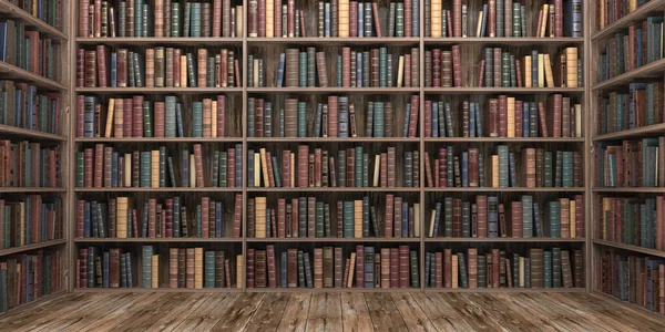 Eski Kütüphanedeki Kitaplıklarda Antika Kitaplar Eğitim Edebiyat Konsepti Illüstrasyon — Stok fotoğraf