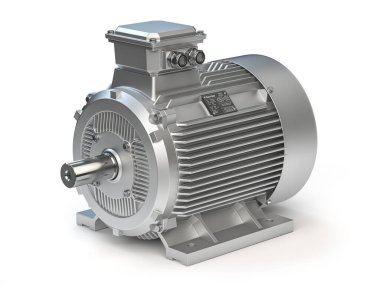 Endüstriyel elektrikli motor beyaza izole edildi. 3d illüstrasyon