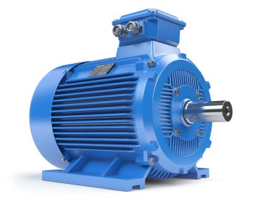 Endüstriyel elektrikli motor beyaza izole edildi. 3d illüstrasyon