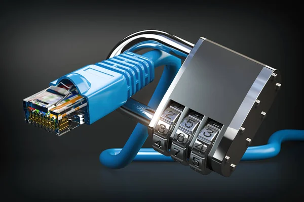 Síťový Ethernet Kabel Uzamčen Kódovým Zámkem Internet Security Vpn Data — Stock fotografie