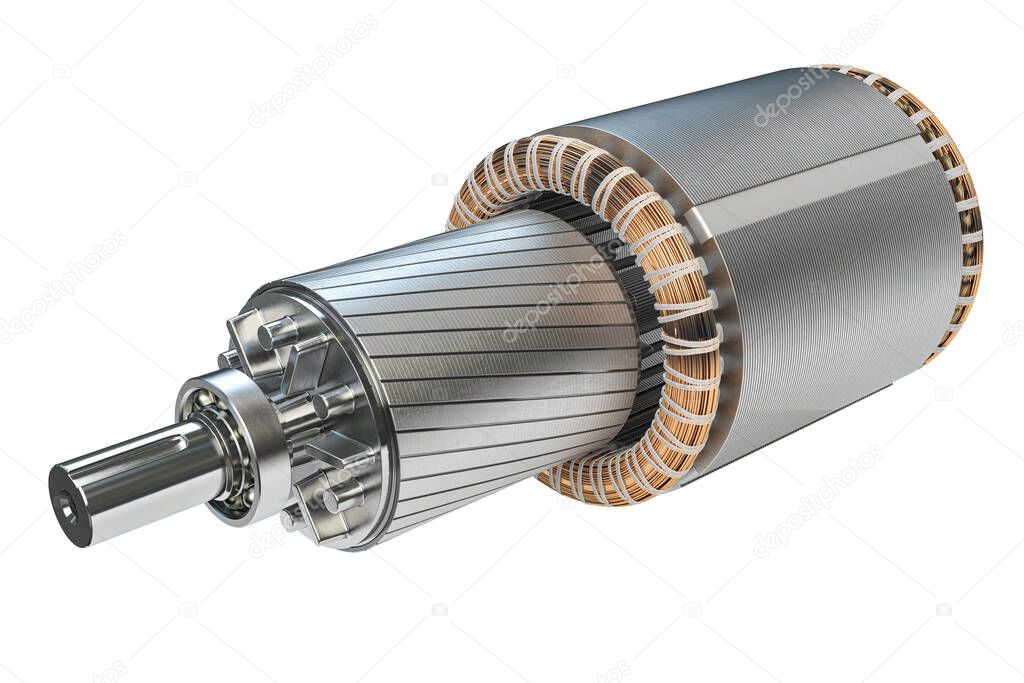 Rotor and stator of electric motor isolated on white background. 3d illustration