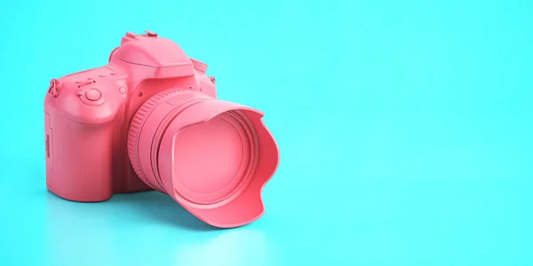 Appareil Photo Reflex Numérique Rose Sur Fond Cyan Illustration — Photo