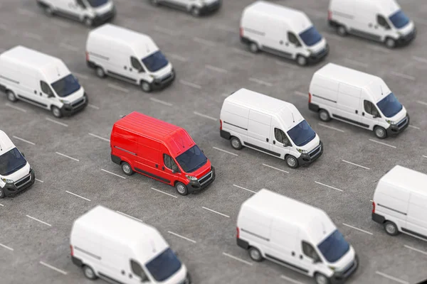 Kırmızı Minibüs Beyaz Minibüslerle Dolu Iyi Hızlı Teslimat Nakliye Hizmeti — Stok fotoğraf