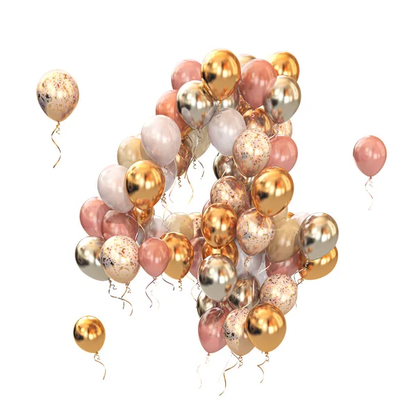 Baloon束呈4个4个数字的形式隔离在白色上 庆祝会的短信 3D说明 — 图库照片