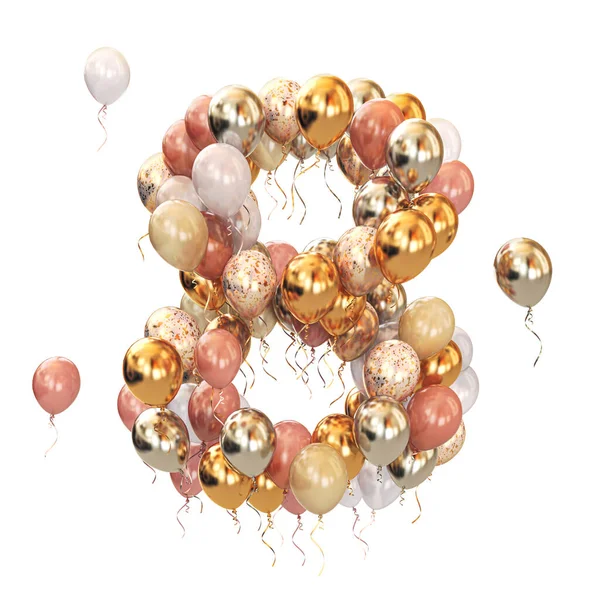 八号八的Baloon束被白色隔离了年龄 庆祝会的短信 3D说明 — 图库照片