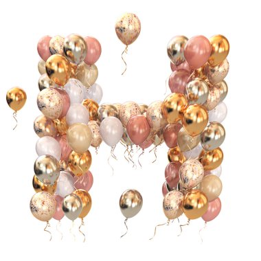 Balonlardan gelen H harfi beyaza izole edilmiş. Tatil, doğum günü, kutlama için kısa bir mektup. 3d illüstrasyon