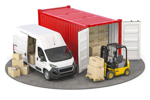 Consegna Concetto Logistico Spedizione Caricamento Scarico Del Carico Dal Container — Foto Stock