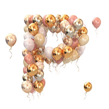 Balonlardan gelen P harfi beyaza izole edilmiş. Tatil, doğum günü, kutlama için kısa bir mektup. 3d illüstrasyon