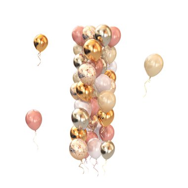 Balonlardan gelen mektup beyaza izole edilmiş. Tatil, doğum günü, kutlama için kısa bir mektup. 3d illüstrasyon