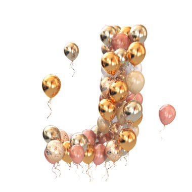 J harfi beyaz balonlardan izole edilmiş. Tatil, doğum günü, kutlama için kısa bir mektup. 3d illüstrasyon